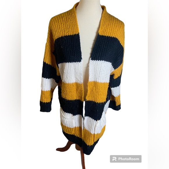 Refuge Striped Knit Cardigan with Pockets - Picture 1 of 3